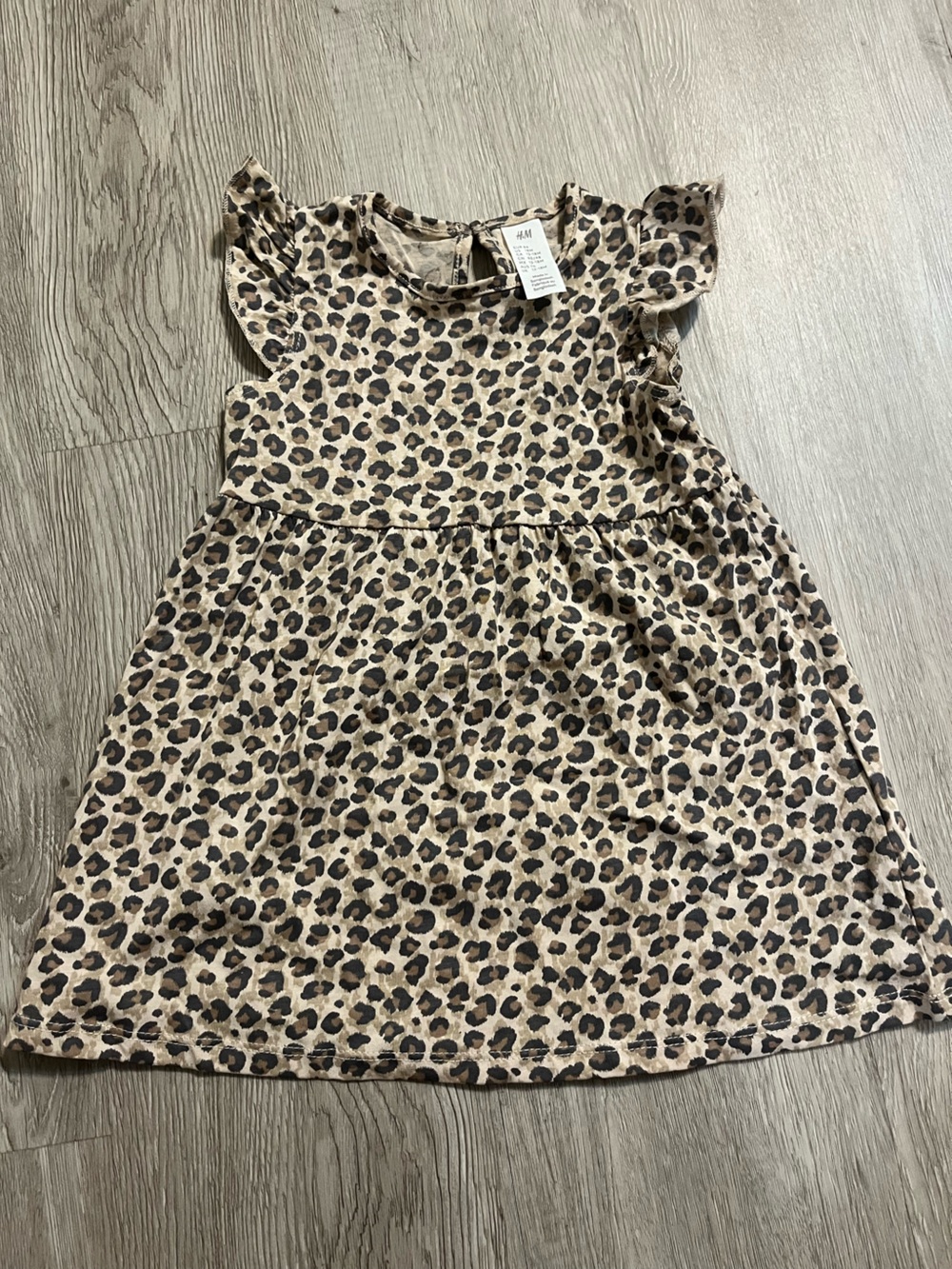 H&M Tan and Black Leopard Print Ruffle Sleeve Dress